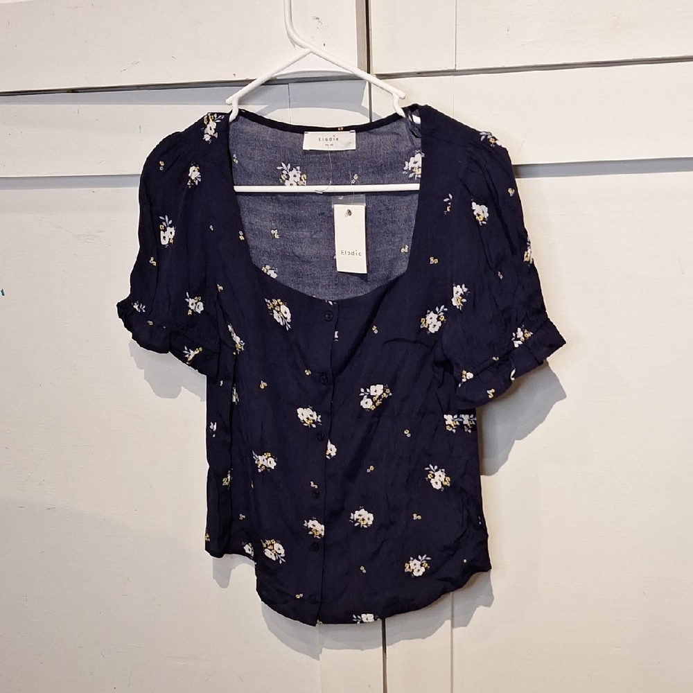 Anthropologie Elodie Floral Navy Blouse